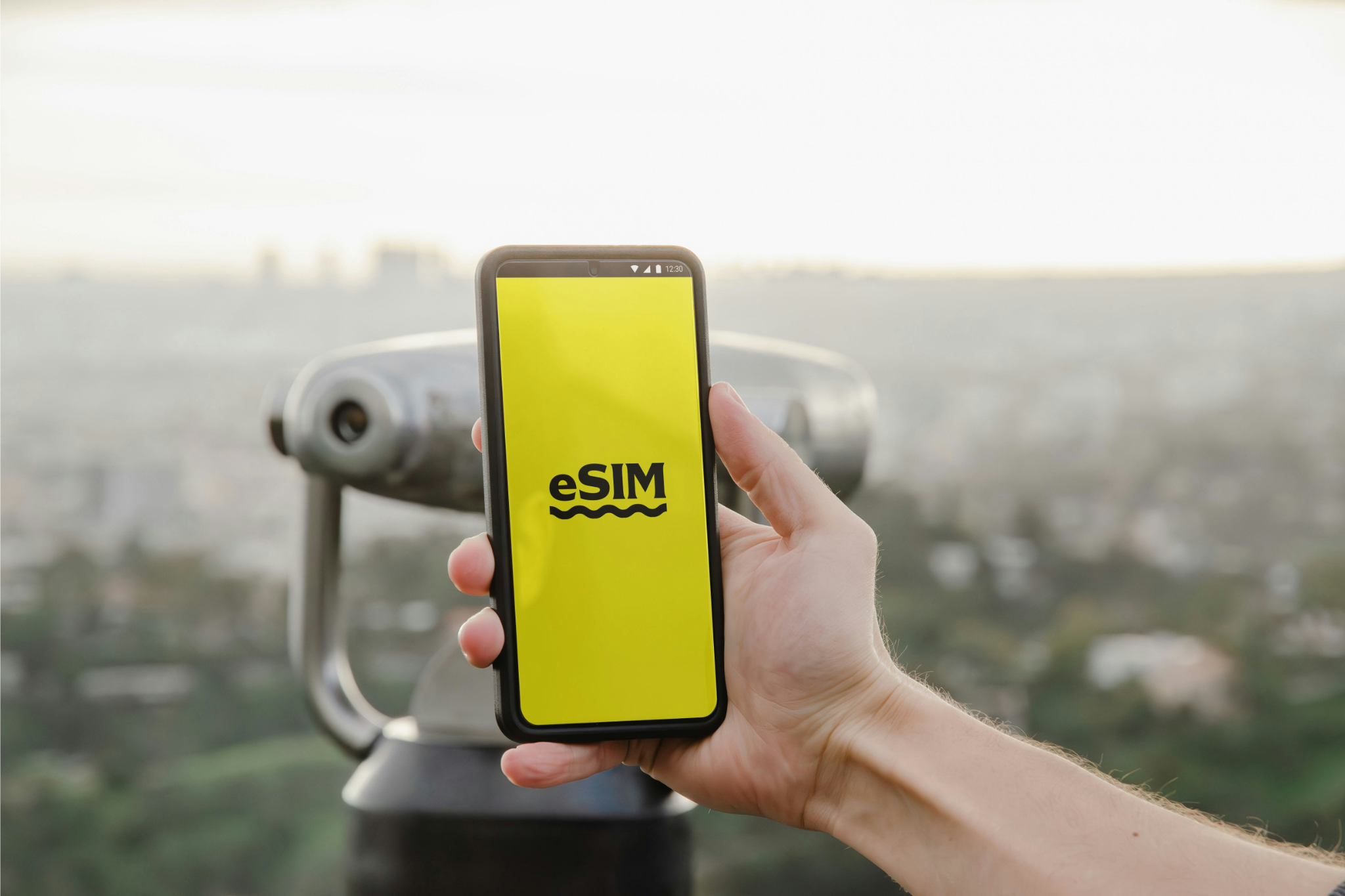 Smartphone with map open, ready to connect with eSIM