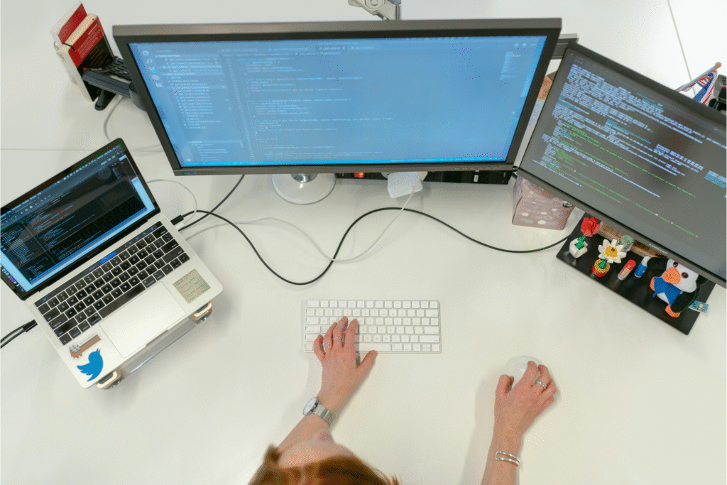 Remote worker using digital tools while traveling