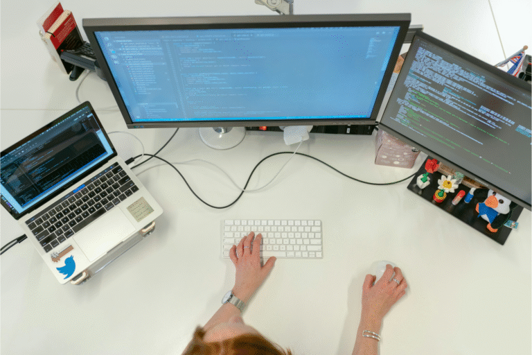 Remote worker using digital tools while traveling