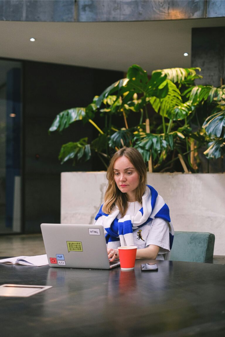 woman working on a laptop