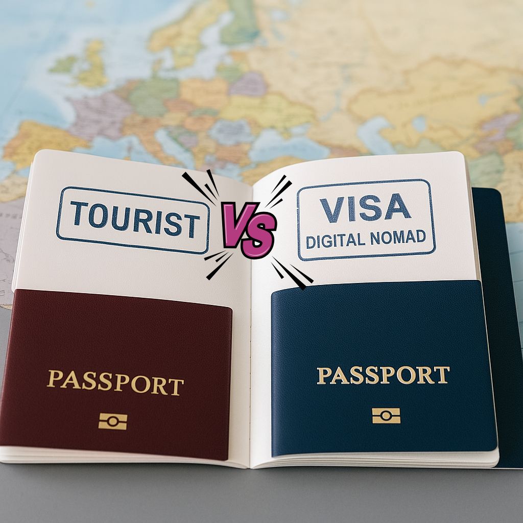 Comparison of tourist visa and digital nomad visa on two passports