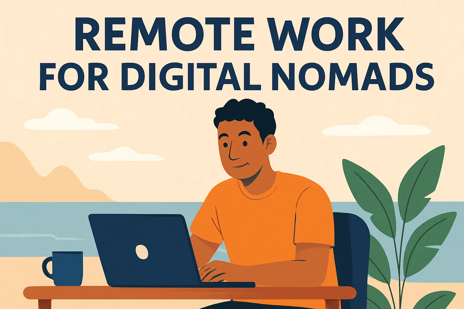Digital nomads working on laptops in a modern coworking space with natural light and plants