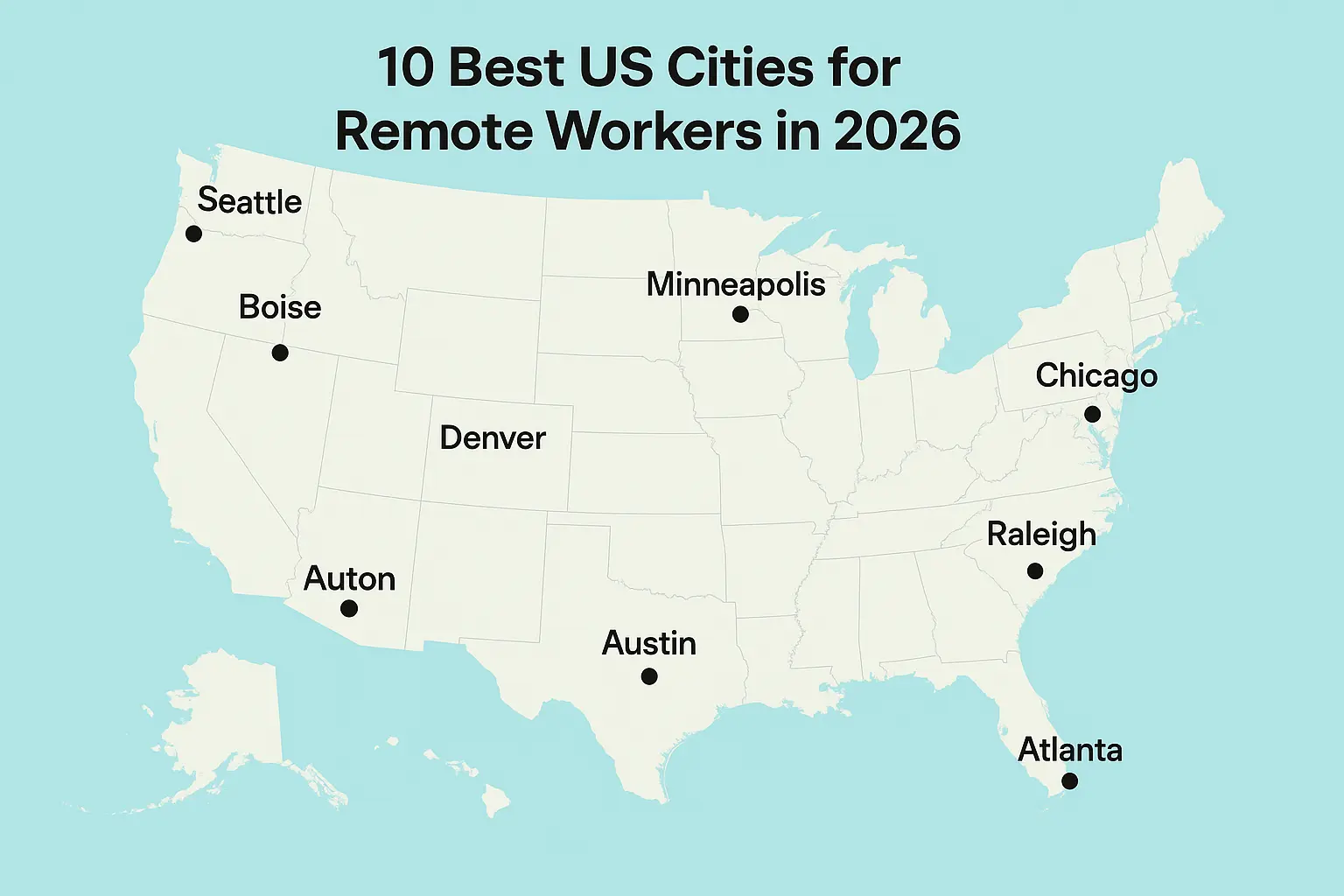Map of top remote-friendly cities for remote workers in the USA 2026