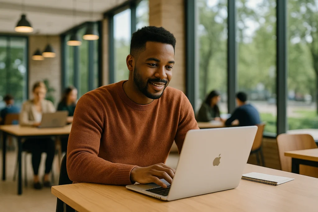 Remote professional working in a bright coworking space in the USA 2026