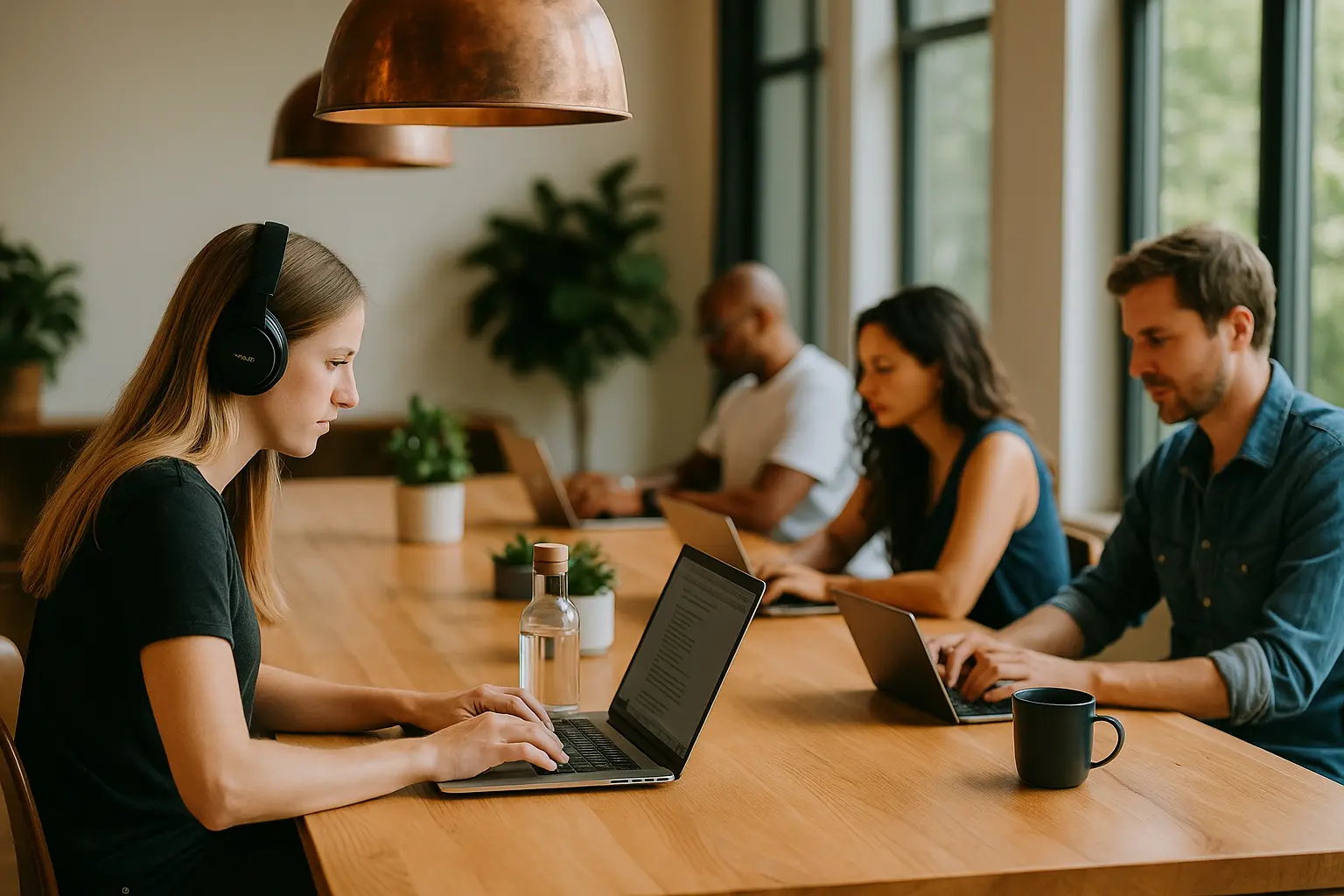 Remote workers in a modern coworking café in the USA 2026