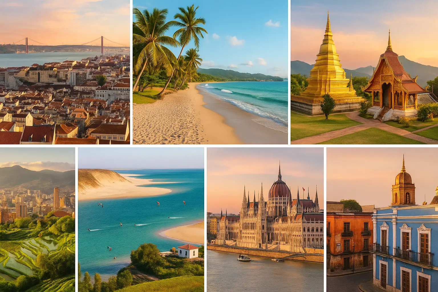 Global collage of digital nomad destinations 2025