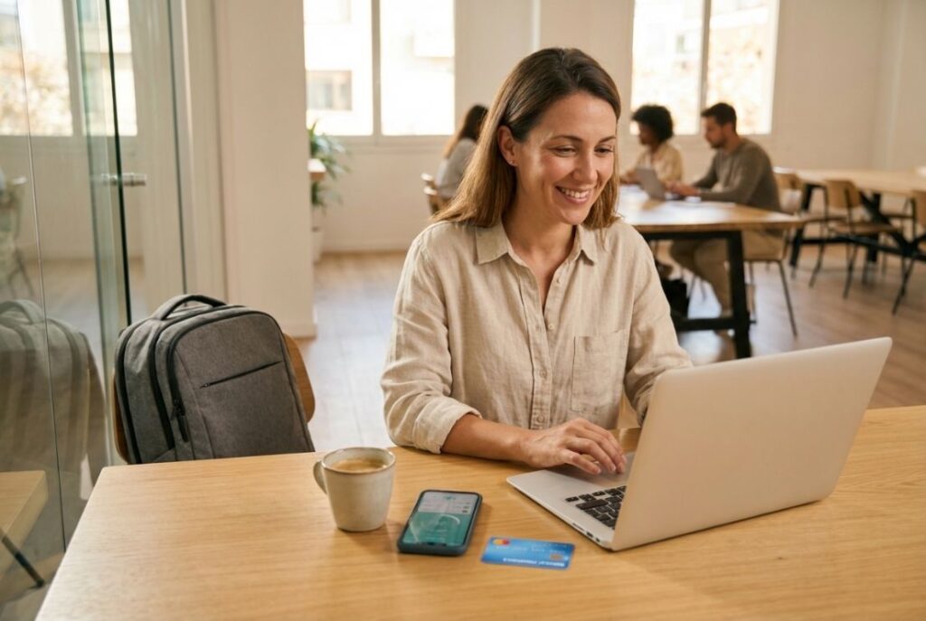 Digital nomad with health insurance card planning travel coverage