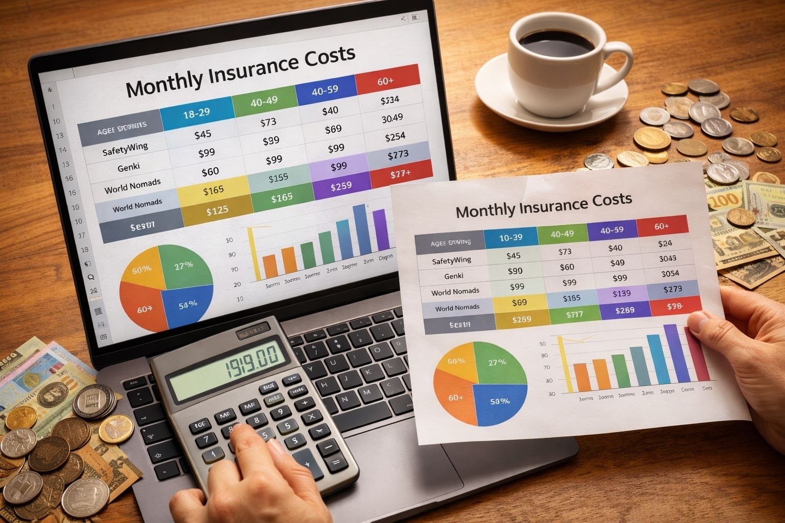 Calculating digital nomad insurance costs and monthly budget planning